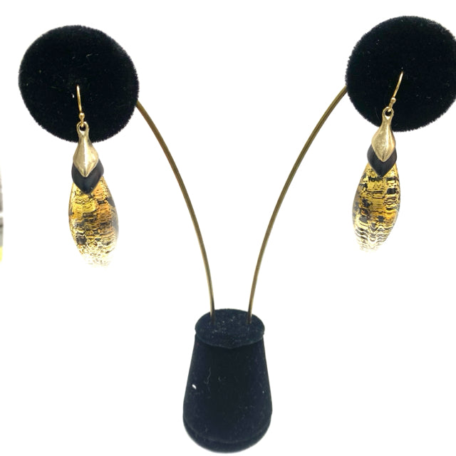 Alexis Bittar Stylized Leaf-Shaped Dangle with Metallic Gold Design Earrings