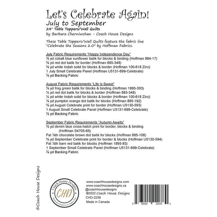 Let's Celebrate Again! July to September Downloadable PDF Quilt Pattern
