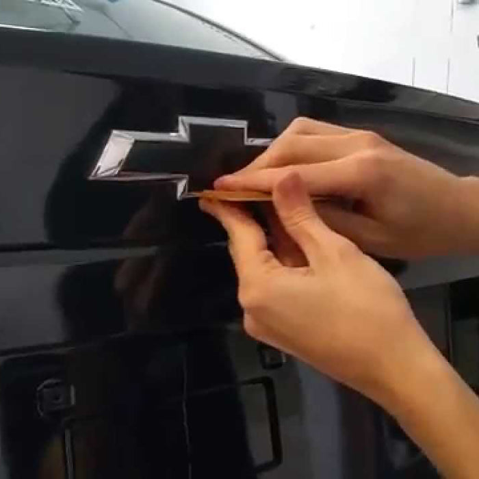 2pcs 5"x10" Brushed Aluminum Chevy Emblem Bowtie Overlay Vinyl Wrap