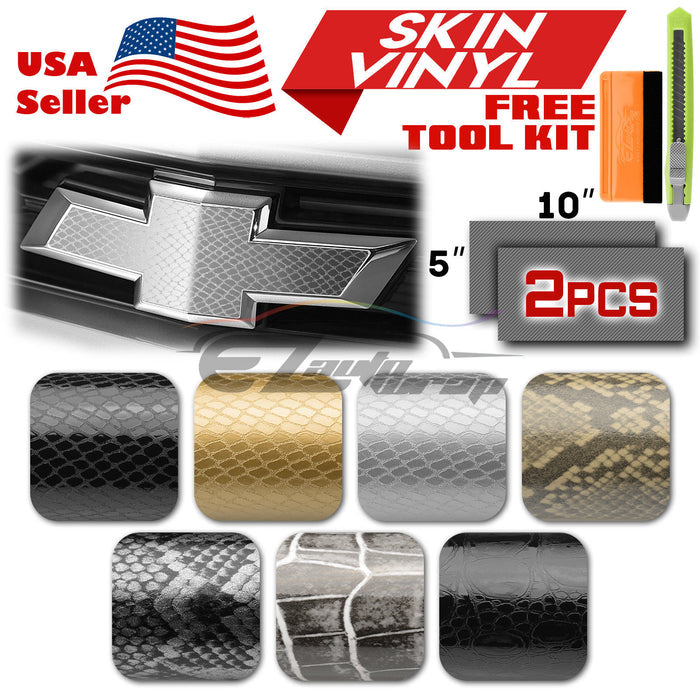 2pcs 5"x10" Snake Python Alligator Skin Chevy Emblem Bowtie Overlay Vinyl Wrap