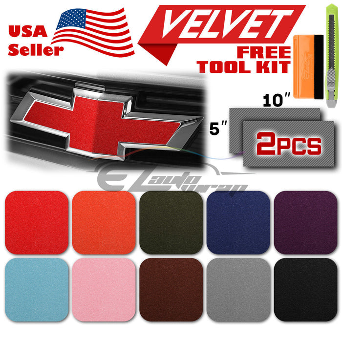 2pcs 5"x10" Velvet Suede Chevy Emblem Bowtie Overlay Vinyl Wrap