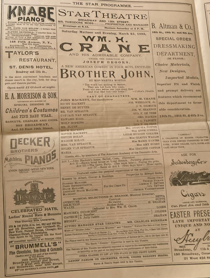 Star Theatre, NY. "Brother John." March 25, 1893.