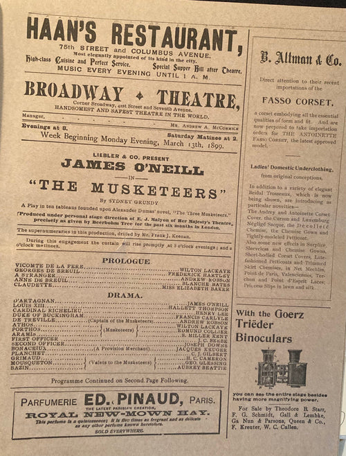 Broadway Theatre, NY. "The Musketeers." March 13, 1899.