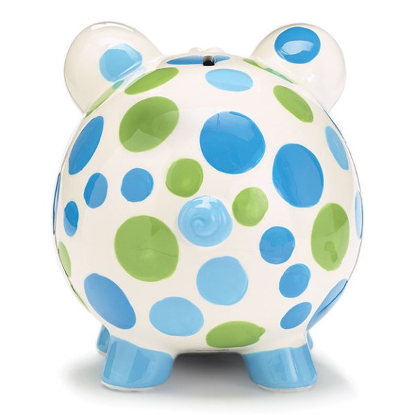 Boys Blue & Green Ceramic Polka Dot Piggy Bank Back