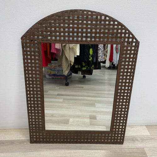 Brown Metal Mirror Basket Weave Design