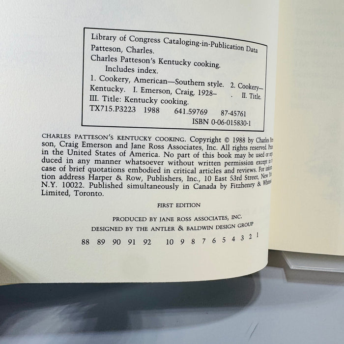 Charles Pattison’s Kentucky Cooking (First Edition, 1988) — Charles Pattison with Craig Emerson — Illustrated by Shirley Felts Southern / Kentucky Cuisine Cookbook