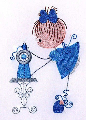 Curly Sewing Girls [5x7]  11301 Machine Embroidery Designs
