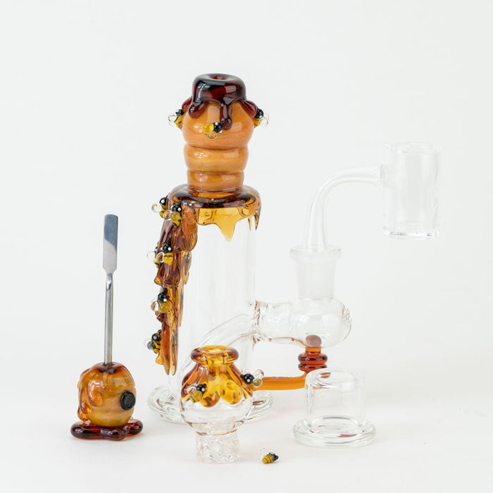 Empire Glassworks Honey Bee Concentrate Bundle - Beehive Nano Rig - Beehive Spinner Cap - Honey Dabber  - Empire Glassworks Quartz Banger - Carb Cap Stand