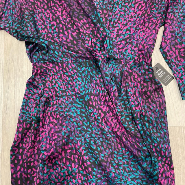 Express Size L Women's Purple-Multicolor Pattern Faux Wrap Dress