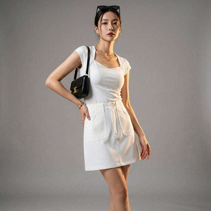 Jupe taille haute A-line noire, style mode coréenne, pour femme. Élégante et décontractée. - Taille S