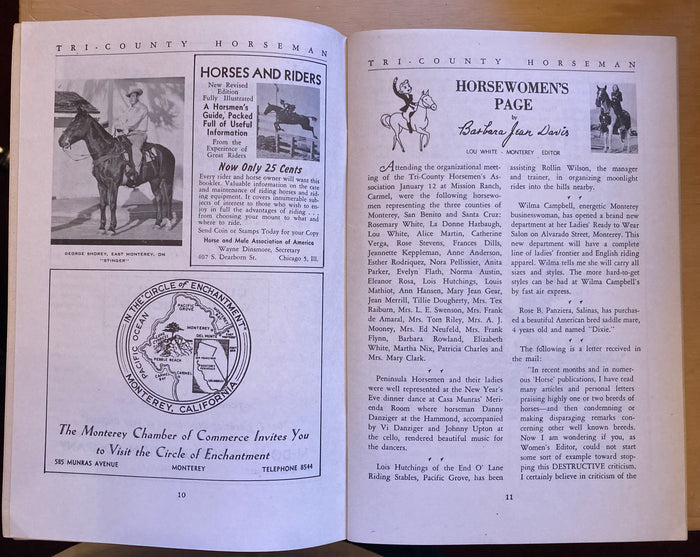 (Booklet/Magazine) Tri-County Horseman: Monterey, Santa Cruz, San Benito. [1947]
