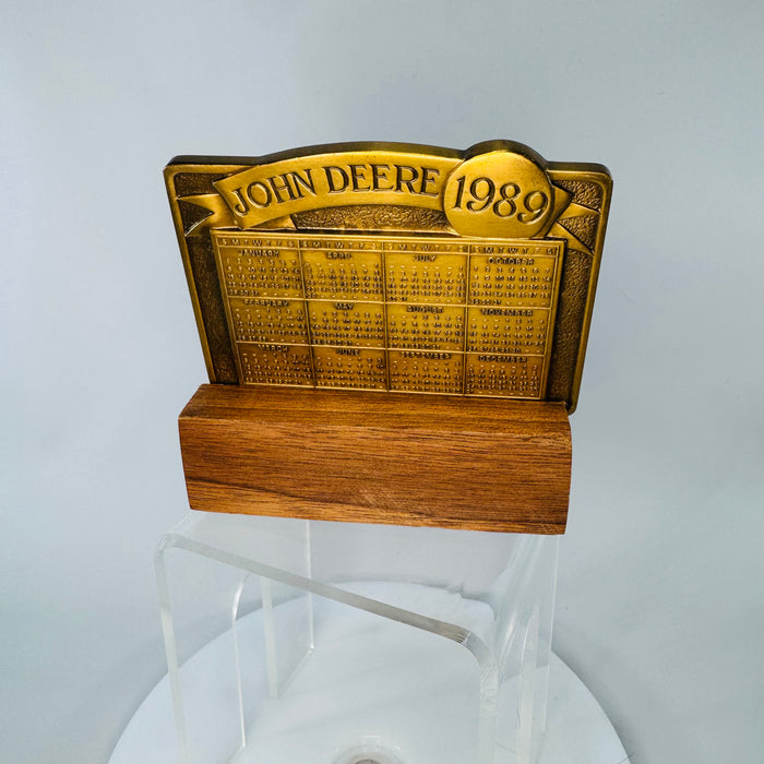 John Deere Model D Brass Calendar Medallion (1989) w/ Wood Stand | Limited Edition