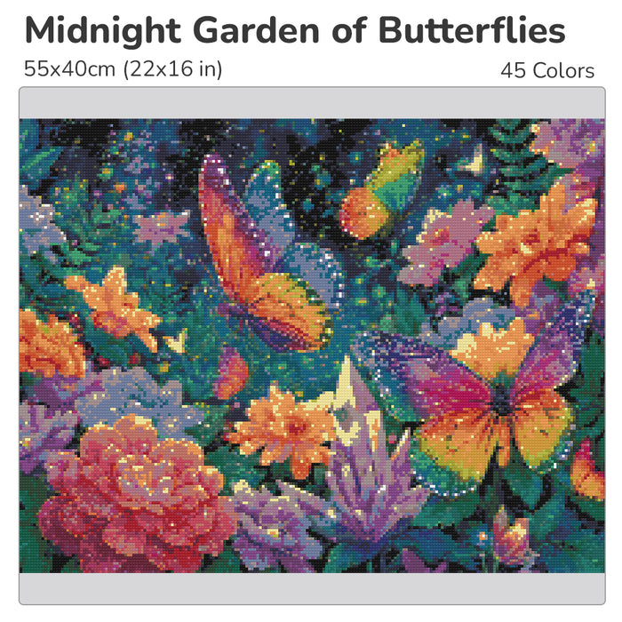 Midnight Garden of Butterflies Diamond Painting Kit-55x40cm (22x16 in)-Heartful Diamonds