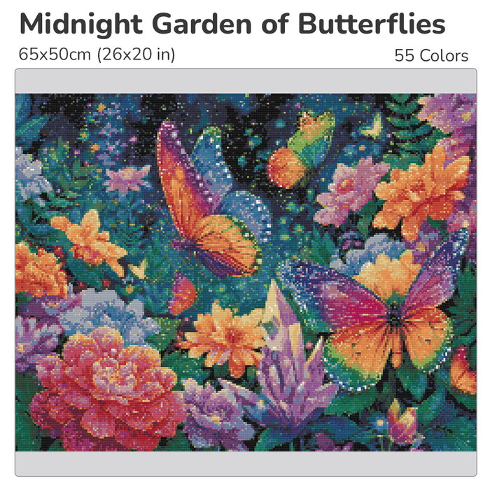 Midnight Garden of Butterflies Diamond Painting Kit-55x40cm (22x16 in)-Heartful Diamonds