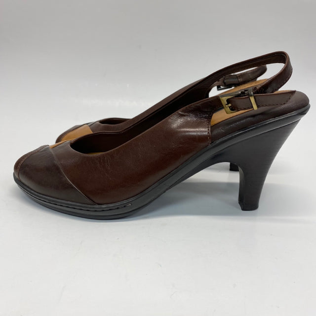 Nurture Size 7 Women's Brown Color Block Slingback Sandals