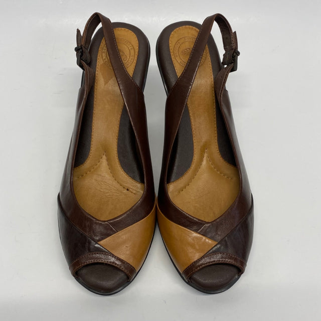Nurture Size 7 Women's Brown Color Block Slingback Sandals
