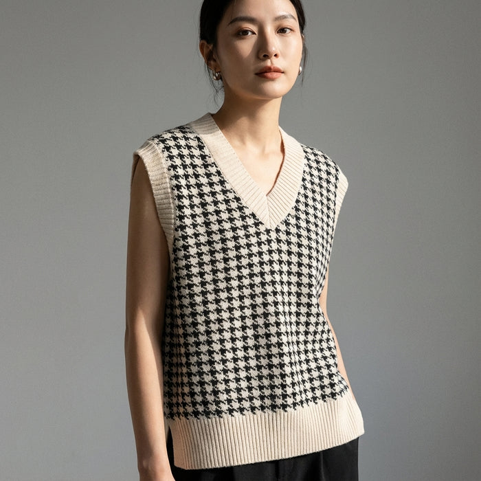 Gilet pull oversize plaid beige femme - Koreanxwear - Taille L
