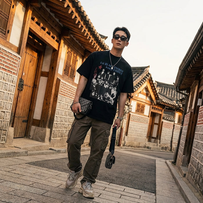 T-Shirt oversize imprimé homme streetwear - Koreanxwear