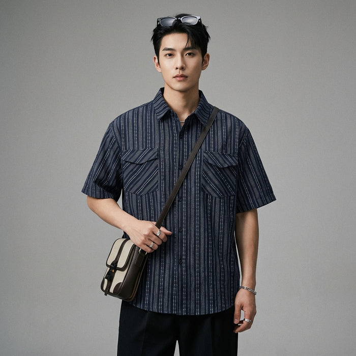 Chemise rayée homme coupe oversize K-fashion - Koreanxwear - Taille M