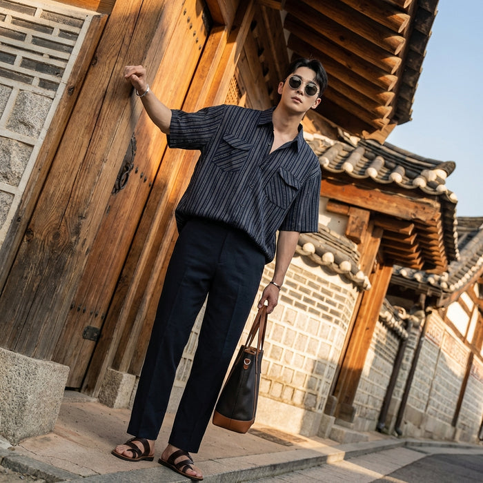 Chemise rayée homme coupe oversize K-fashion - Koreanxwear