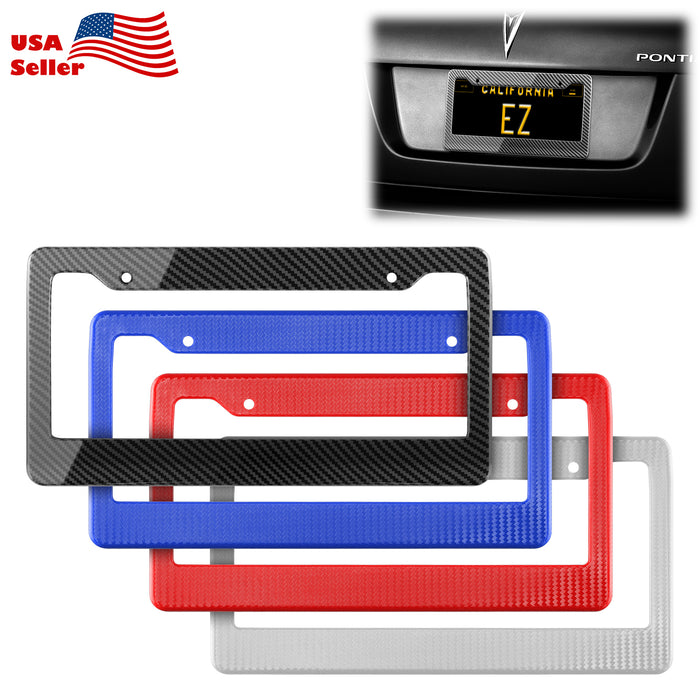 Plastic License Plate Frame Carbon Fiber Style (Black / Blue / Red / Silver)