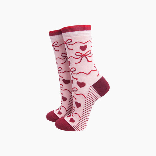 Ribbon Bow Women's Bamboo Socks in Soft Pink - Precious Sparkle