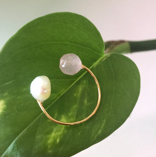 Rose Quartz Pearl Power Duo Ring