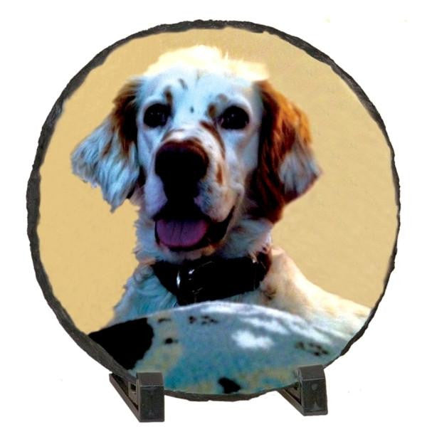 Round Shaped Rock Stone Dog Picture Photo Slate