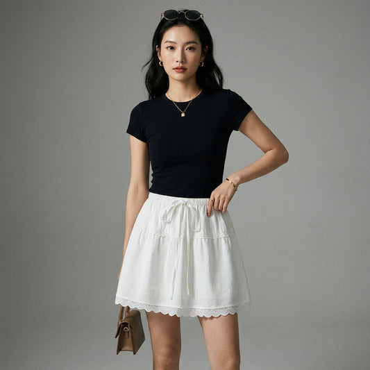 Jupe courte à volants taille élastique noire - Koreanxwear - Taille S