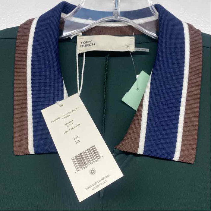Tory Burch Size Xl Women's Green Color Block Short Sleeve Dress