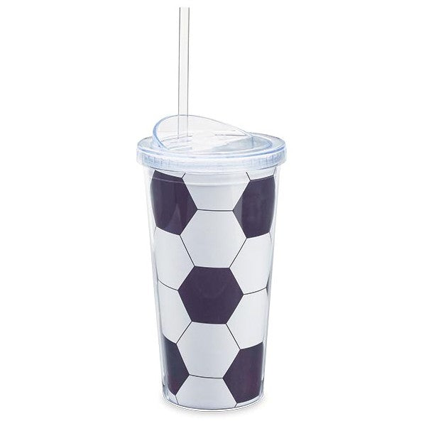 Soccer Ball Design Acrylic Travel Cup with Straw