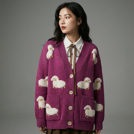 Cardigan oversize à col V en maille douce - K-fashion femme - Taille One Size