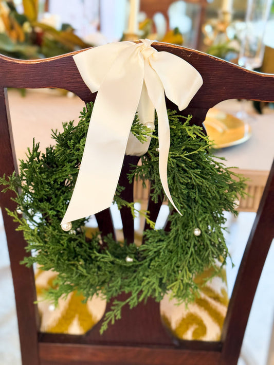 The Petite Versailles Noel Satin Bow Christmas Wreath 14”