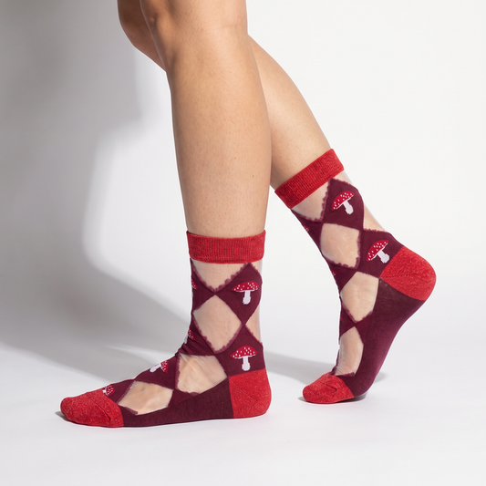 Toadstool Diamond Sheer Socks in Red/Burgundy - Precious Sparkle