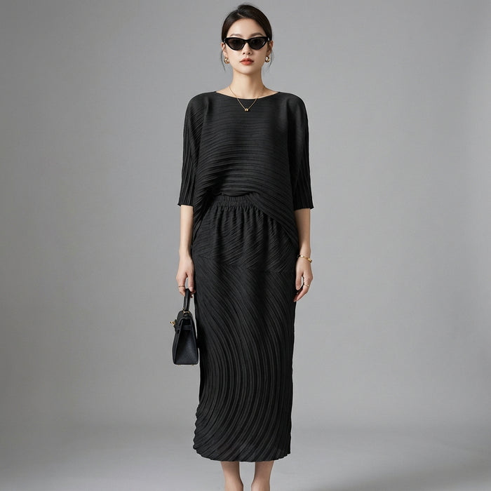 Ensemble plissé deux pièces femme - Haut irrégulier et jupe taille haute - K-fashion - Taille One Size