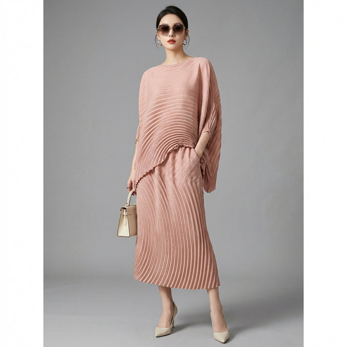 Ensemble plissé deux pièces femme - Haut irrégulier et jupe taille haute - K-fashion - Taille One Size