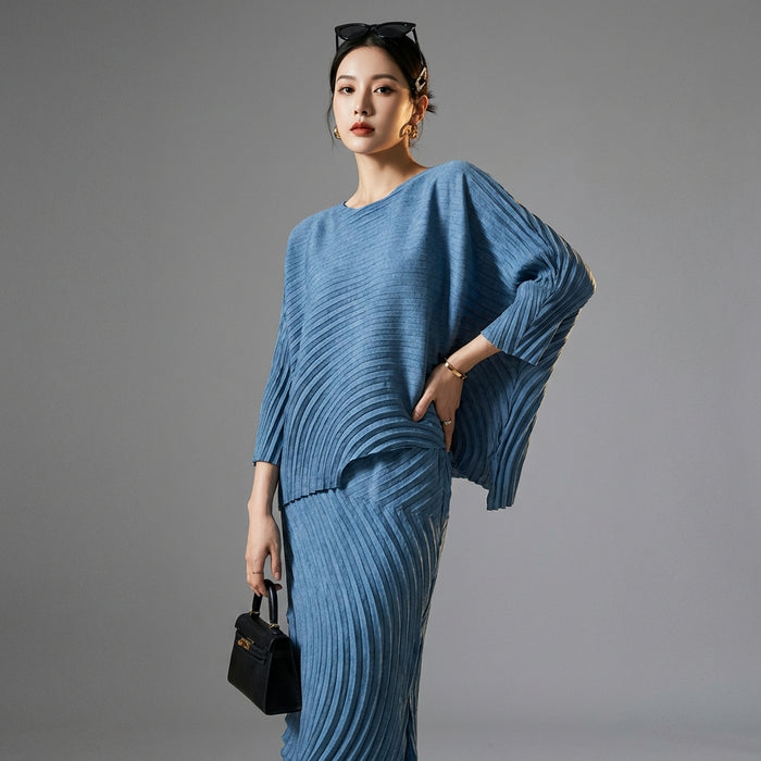 Ensemble plissé deux pièces femme - Haut irrégulier et jupe taille haute - K-fashion - Taille One Size