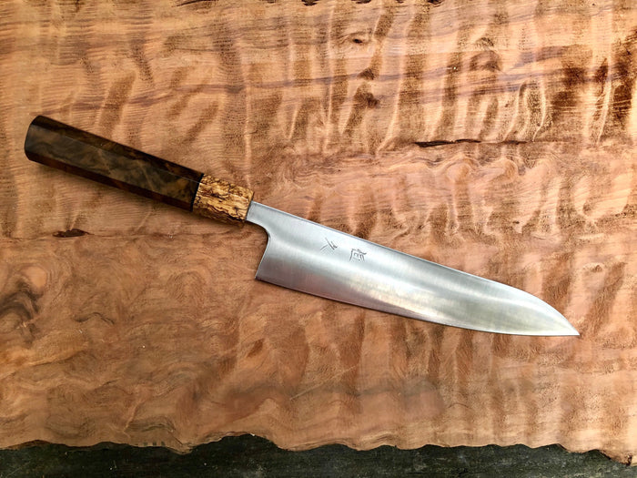 Tsunehisa Ginsan 3 Migaki - Custom Gyuto 210  (8”) with Turkish Walnut and Mango Burl