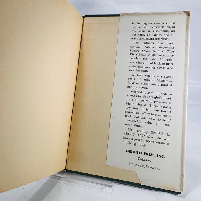 Untruths About Animals 1950 Hardcover Dust Jacket Orville Lindquist Vintage Animal Fallacies Book