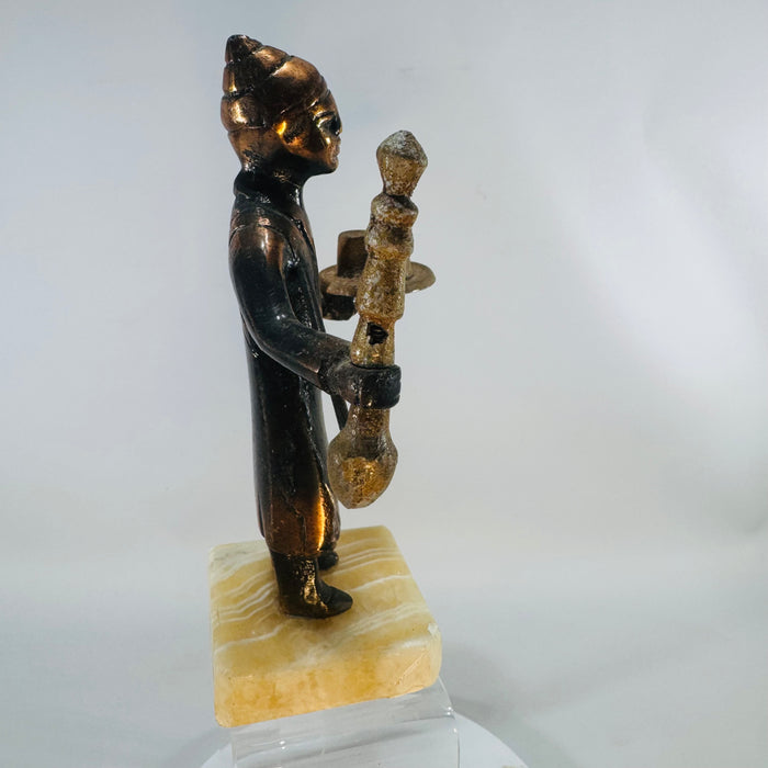 Vintage Bronze Pewter Merchant Sculpture on Marble Base Middle Eastern Tea Seller Figure 1950s