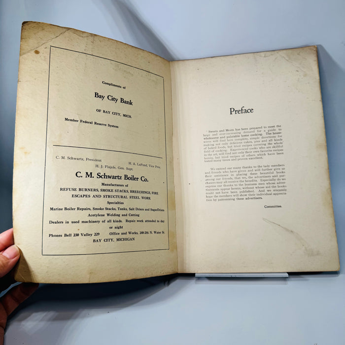 Vintage Church Community Cookbook — Sweets and Meats Directory (Bay City, Michigan) — Ladies Association, First Baptist Church | Local Ads + Recipes, Community Cookbook / Local History