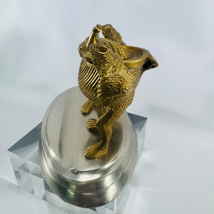Vintage Levenger Brass Frog & Snail Inkwell Desk Accessory Missing Glass Insert