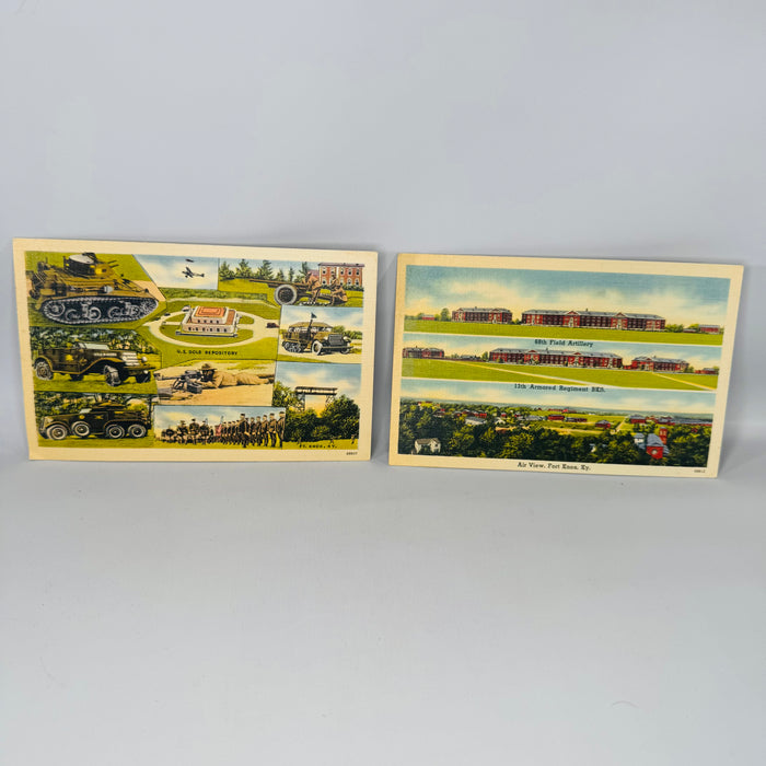 Vintage Linen Postcards, Military History Ephemera — Fort Knox, Kentucky (Linen Era 1930–1945) — Maker Tichnor Bros| U.S. Gold Depository Views, Military History Ephemera
