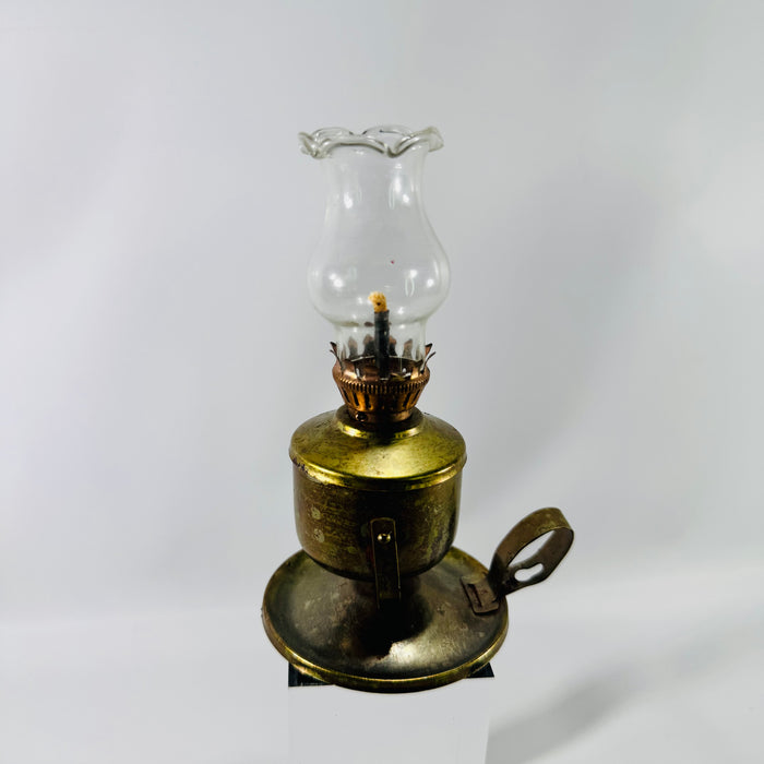 Vintage Miniature Brass Finger Oil Lamp Hong Kong Gimbaled Nautical Lamp with Glass Chimney