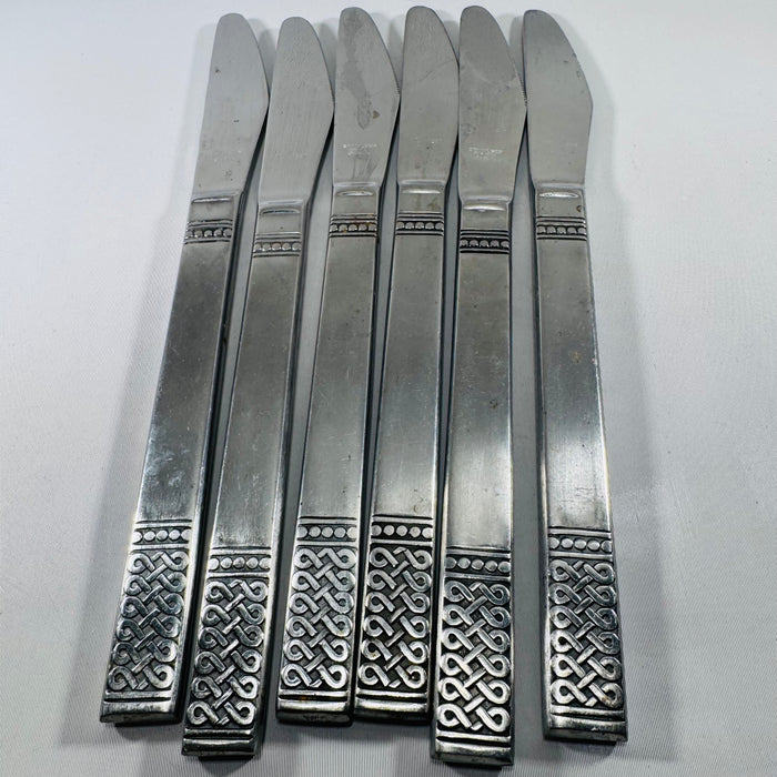 Vintage MSI Japan Danika Stainless Steel Dinner Knife Set – 6 Knives, 9 Inches, Decorative Handles