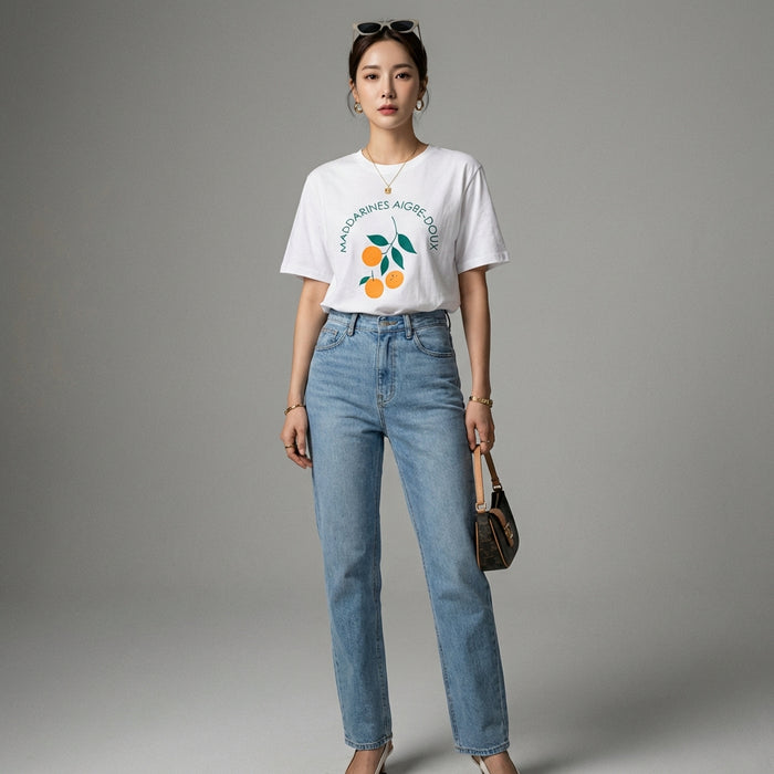 T-shirt oversize blanc lettre imprimée mode coréenne - Taille One Size
