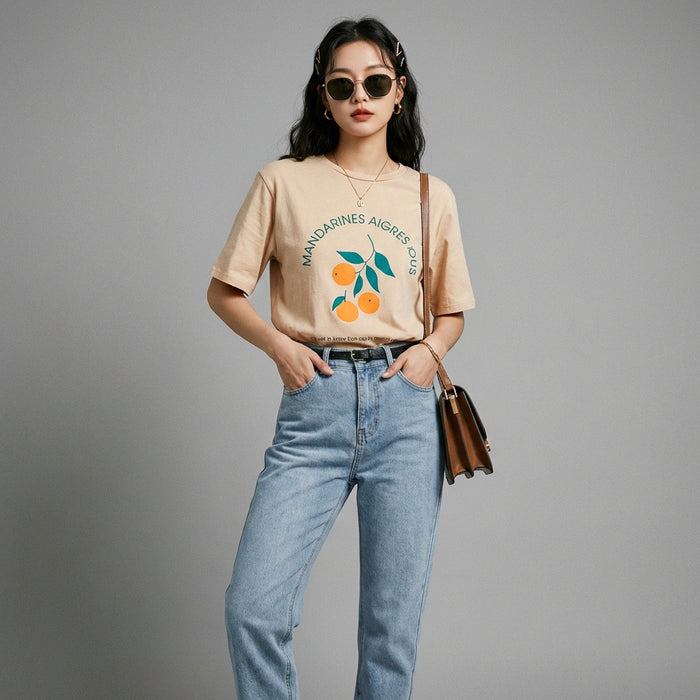 T-shirt oversize blanc lettre imprimée mode coréenne - Taille One Size