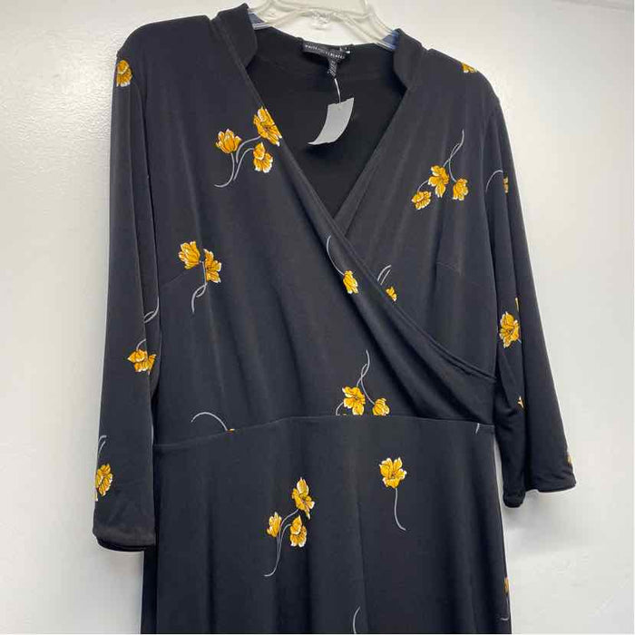 White House Black Market Size 12 Women's Black-Multi Floral Faux Wrap Dress