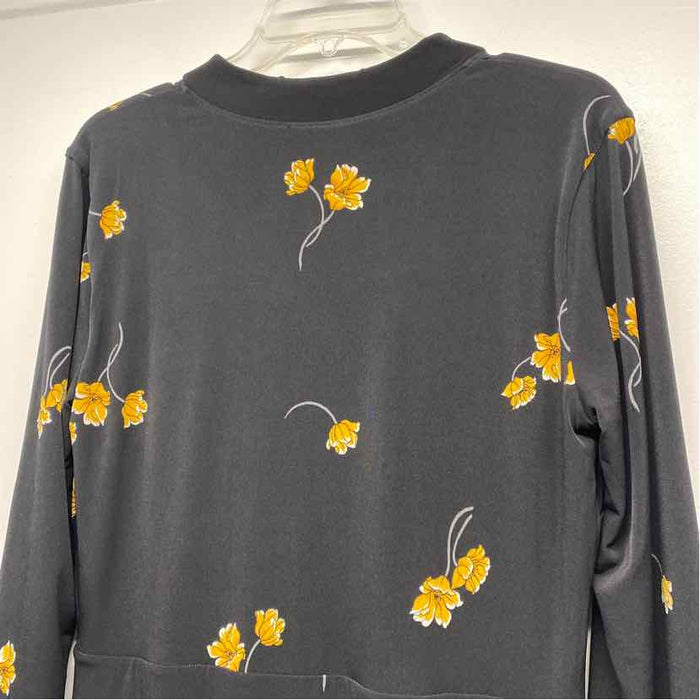 White House Black Market Size 12 Women's Black-Multi Floral Faux Wrap Dress